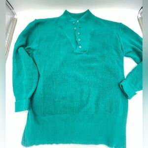 VTG LL Bean 100% cotton Henley teal green quarter Button-Up Sweater XL USA